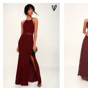 LULUS - NEVER WORN - BURGUNDY LACE MAXI DRESS
